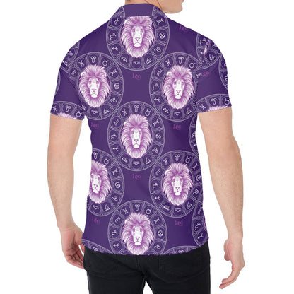 Purple Leo Zodiac Pattern Print Men's Shirt