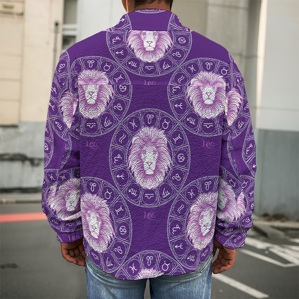 Purple Leo Zodiac Pattern Print Men's Shirt Jacket