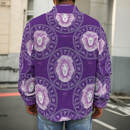 Purple Leo Zodiac Pattern Print Men's Shirt Jacket