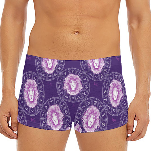 Purple Leo Zodiac Pattern Print Men's Short Boxer Briefs