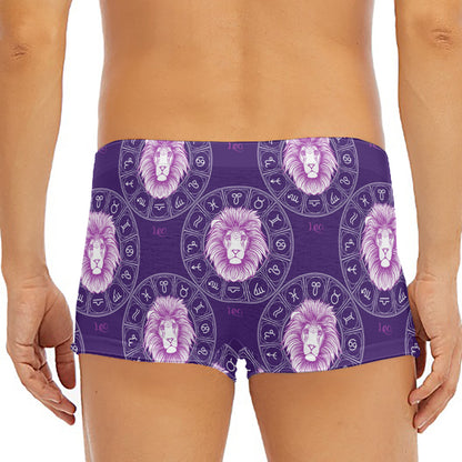 Purple Leo Zodiac Pattern Print Men's Short Boxer Briefs