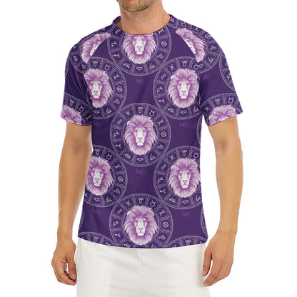 Purple Leo Zodiac Pattern Print Men's Short Sleeve Rash Guard
