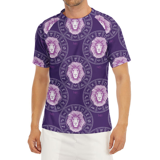 Purple Leo Zodiac Pattern Print Men's Short Sleeve Rash Guard