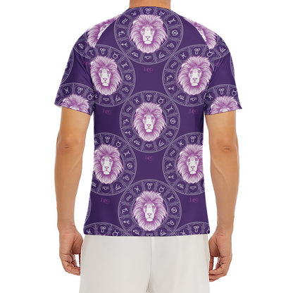 Purple Leo Zodiac Pattern Print Men's Short Sleeve Rash Guard