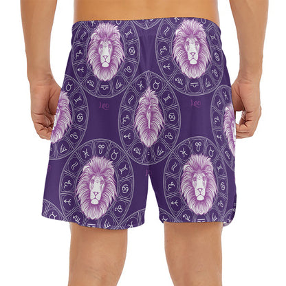 Purple Leo Zodiac Pattern Print Men's Split Running Shorts