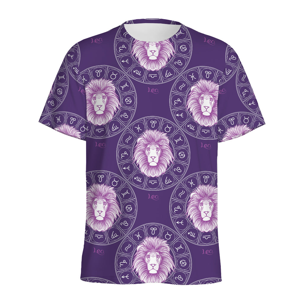 Purple Leo Zodiac Pattern Print Men's Sports T-Shirt