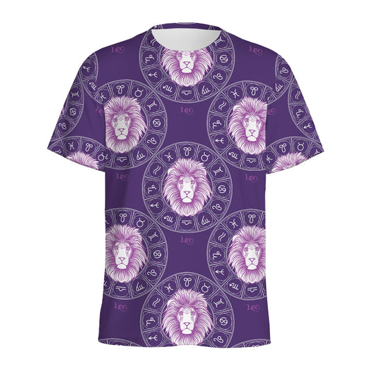 Purple Leo Zodiac Pattern Print Men's Sports T-Shirt