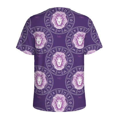 Purple Leo Zodiac Pattern Print Men's Sports T-Shirt