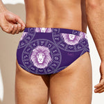 Purple Leo Zodiac Pattern Print Men's Swim Briefs
