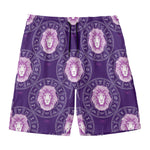 Purple Leo Zodiac Pattern Print Men's Swim Trunks