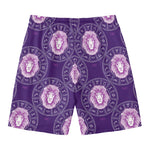 Purple Leo Zodiac Pattern Print Men's Swim Trunks