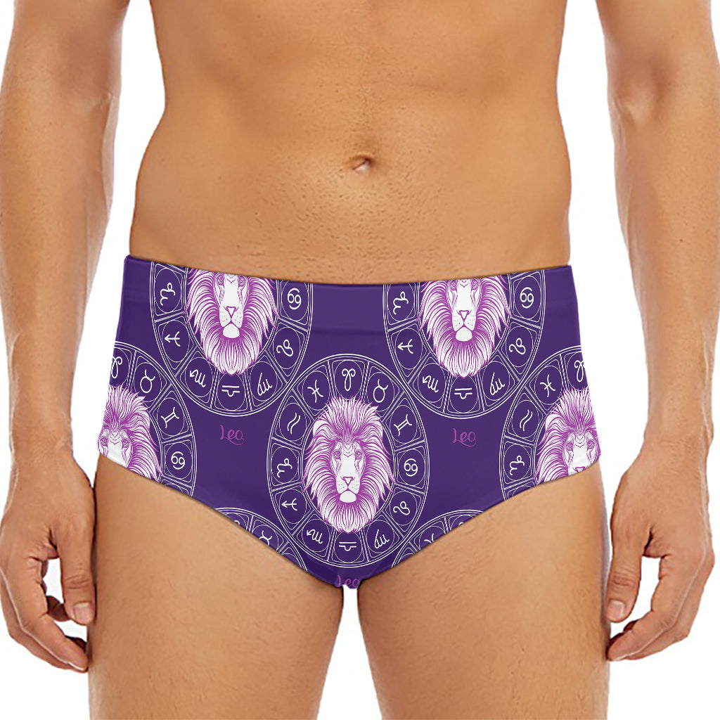 Purple Leo Zodiac Pattern Print Men's Triangle Swim Briefs