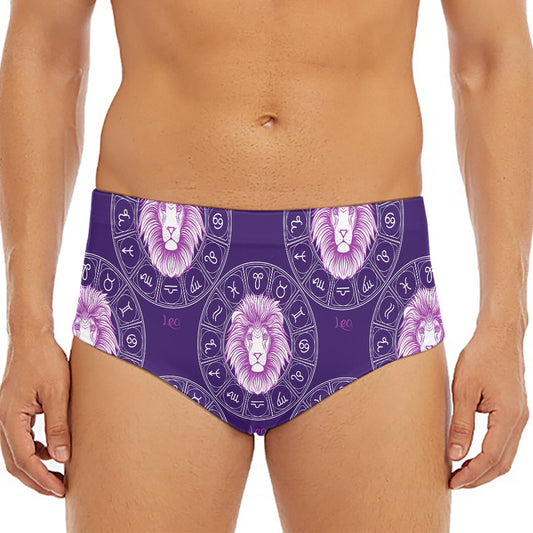 Purple Leo Zodiac Pattern Print Men's Triangle Swim Briefs