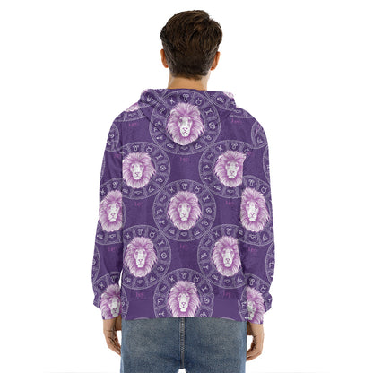 Purple Leo Zodiac Pattern Print Men's Velvet Pullover Hoodie