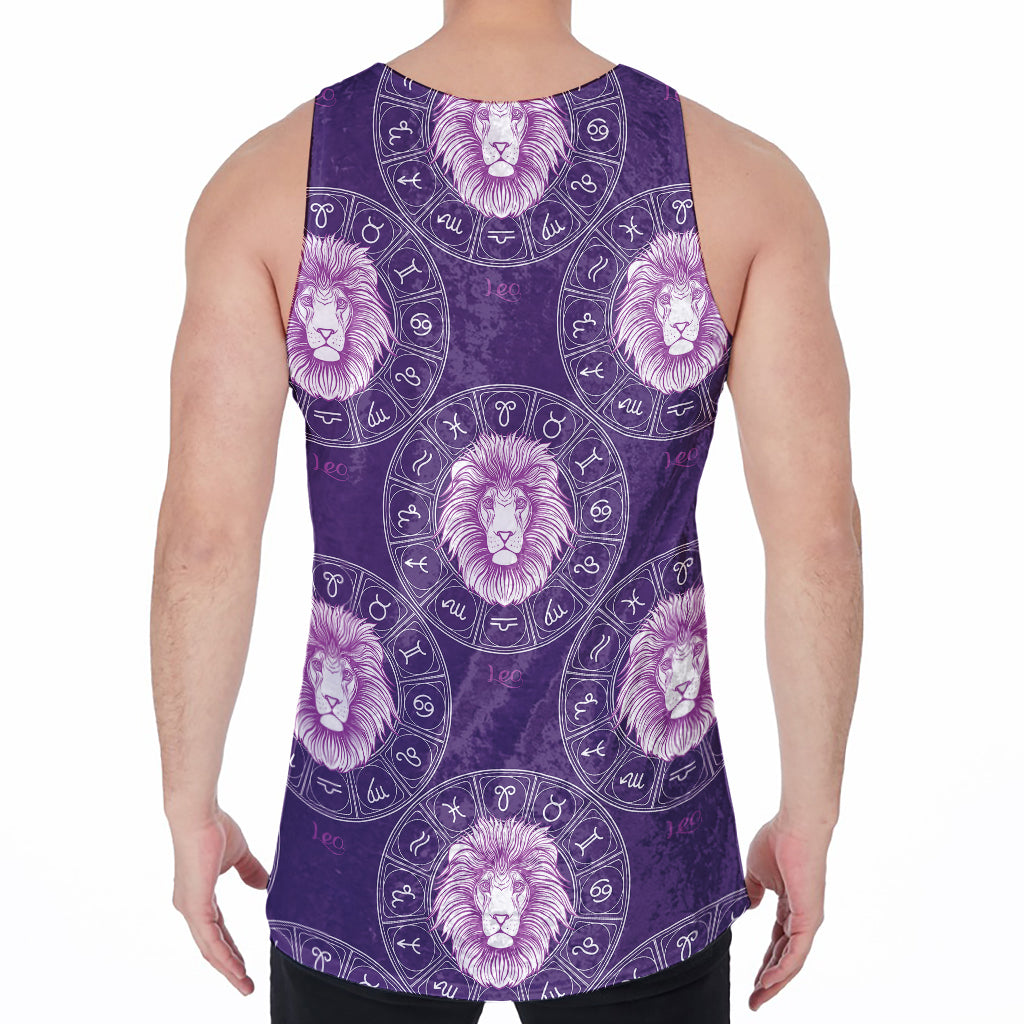 Purple Leo Zodiac Pattern Print Men's Velvet Tank Top