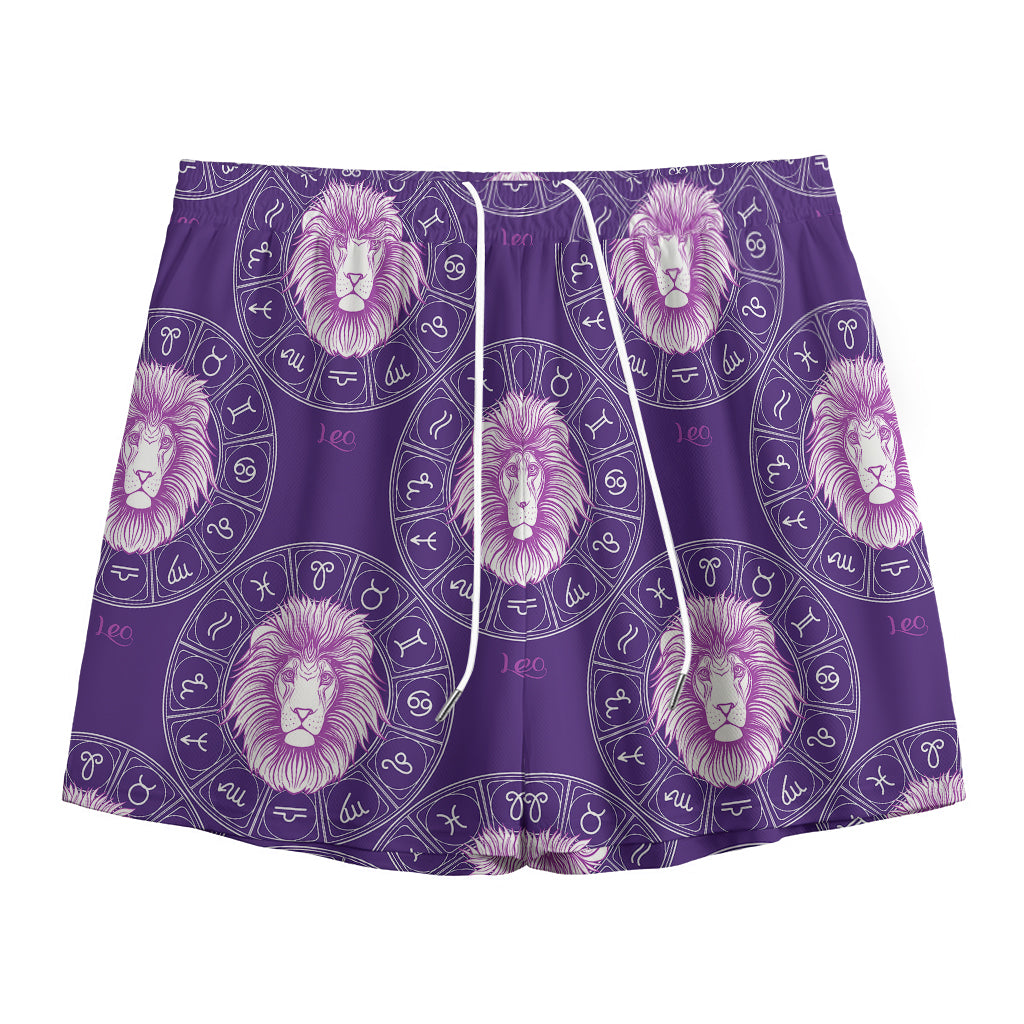 Purple Leo Zodiac Pattern Print Mesh Shorts