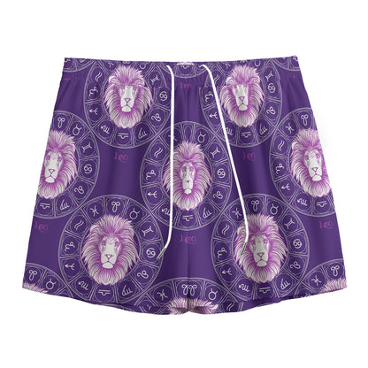 Purple Leo Zodiac Pattern Print Mesh Shorts