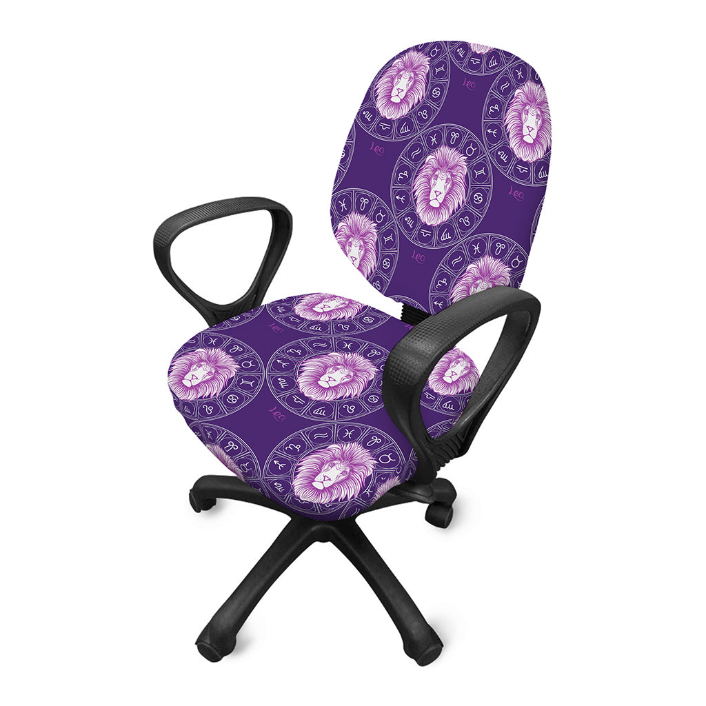 Purple Leo Zodiac Pattern Print Office Chair Cover
