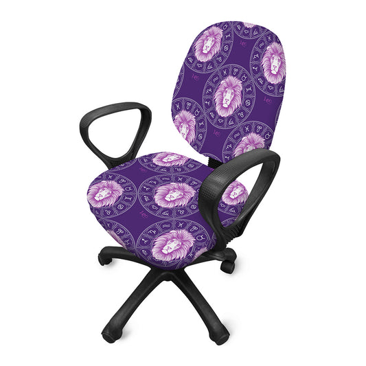 Purple Leo Zodiac Pattern Print Office Chair Cover