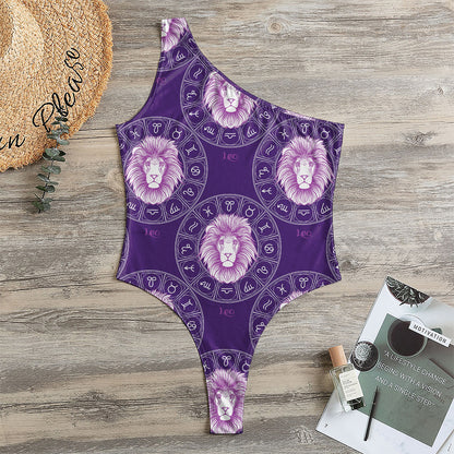 Purple Leo Zodiac Pattern Print One Shoulder Bodysuit
