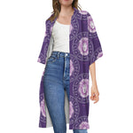 Purple Leo Zodiac Pattern Print Open Front Beach Cover Up