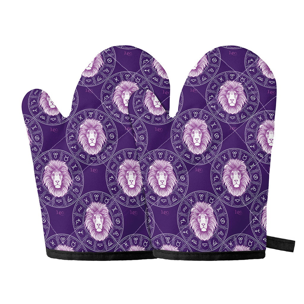 Purple Leo Zodiac Pattern Print Oven Mitts