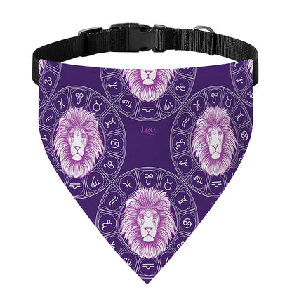 Purple Leo Zodiac Pattern Print Over The Collar Dog Bandana