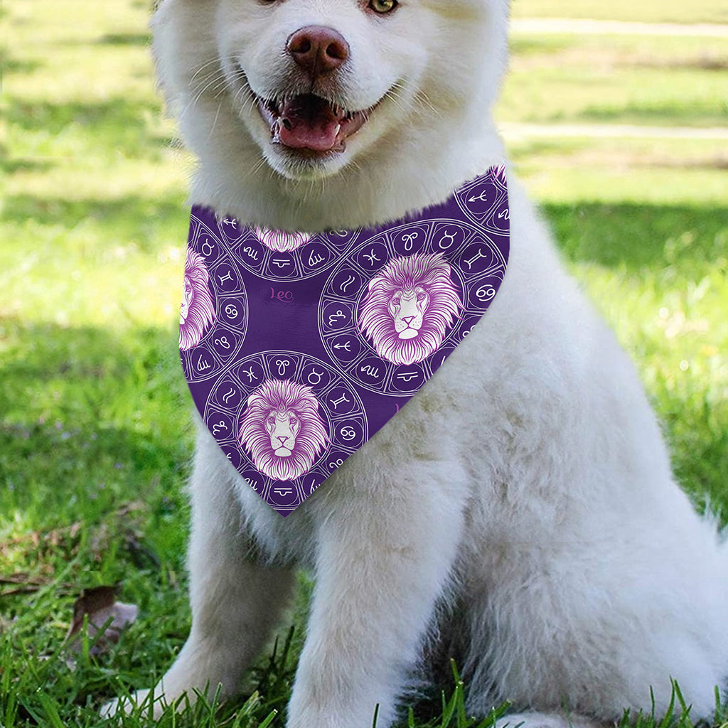 Purple Leo Zodiac Pattern Print Over The Collar Dog Bandana