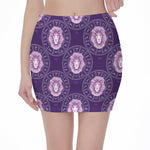 Purple Leo Zodiac Pattern Print Pencil Mini Skirt