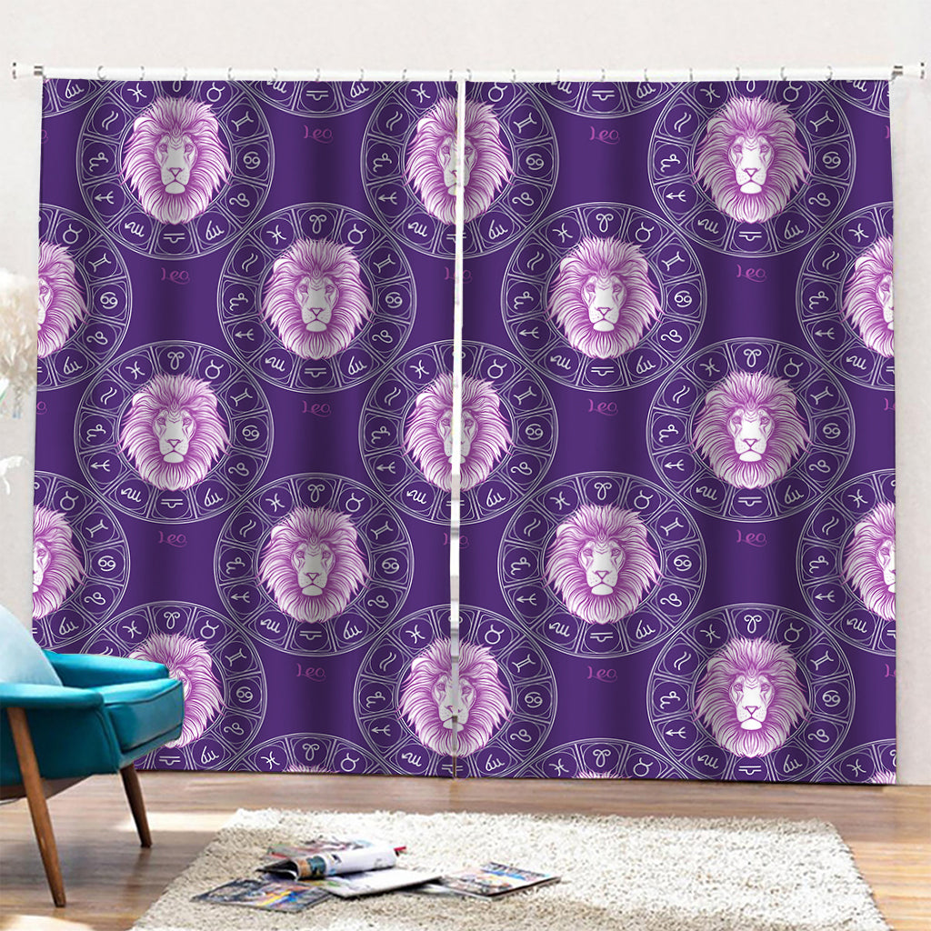 Purple Leo Zodiac Pattern Print Pencil Pleat Curtains