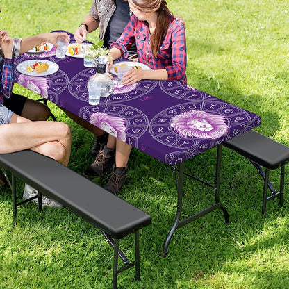 Purple Leo Zodiac Pattern Print Picnic Table Cover