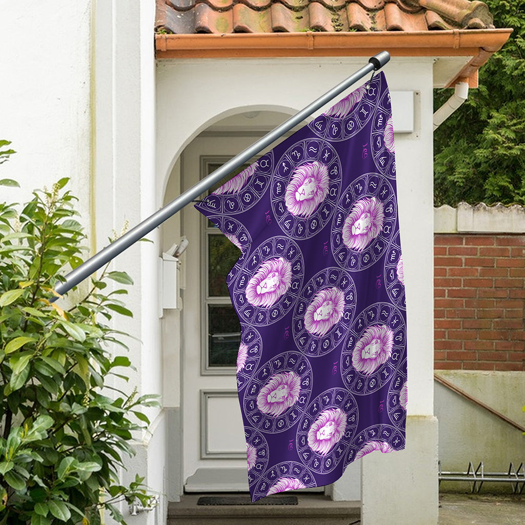 Purple Leo Zodiac Pattern Print Polyester Flag