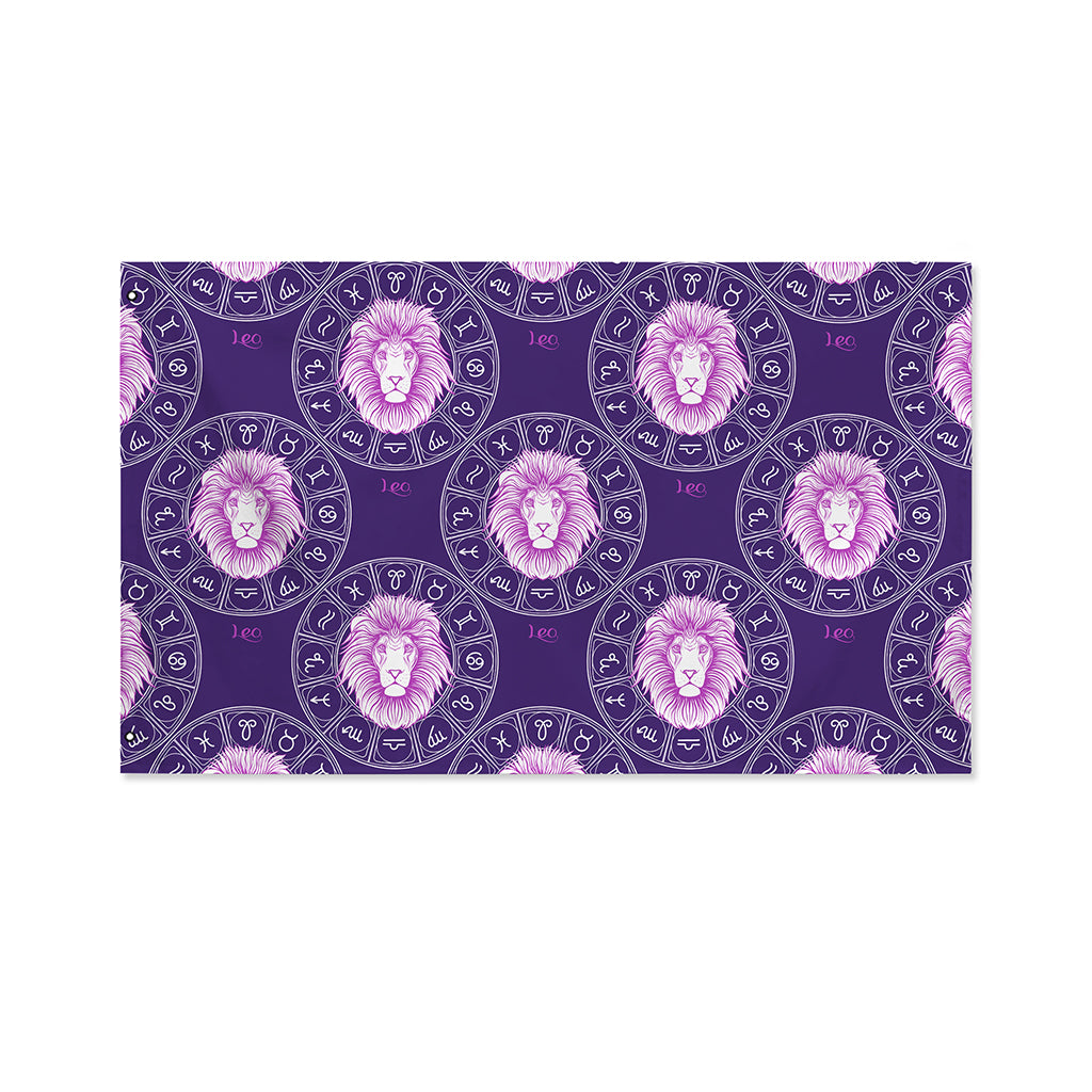 Purple Leo Zodiac Pattern Print Polyester Flag