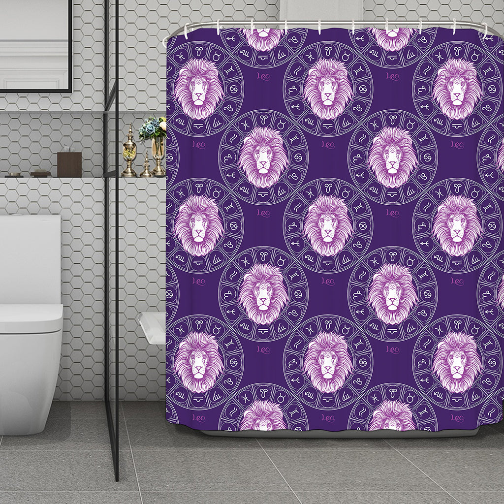 Purple Leo Zodiac Pattern Print Polyester Shower Curtain