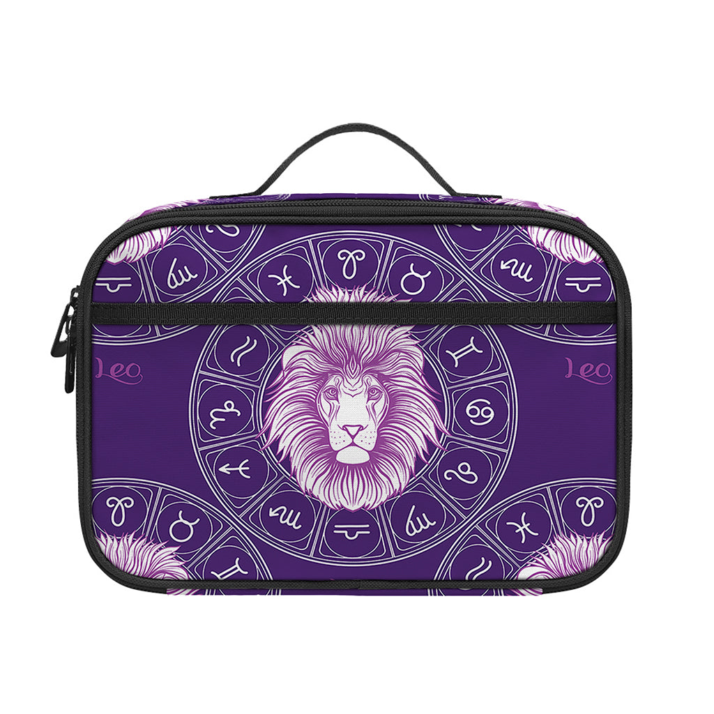 Purple Leo Zodiac Pattern Print Portable Lunch Bag