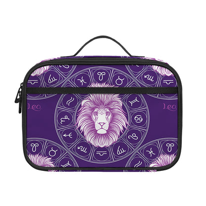 Purple Leo Zodiac Pattern Print Portable Lunch Bag