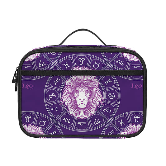 Purple Leo Zodiac Pattern Print Portable Lunch Bag
