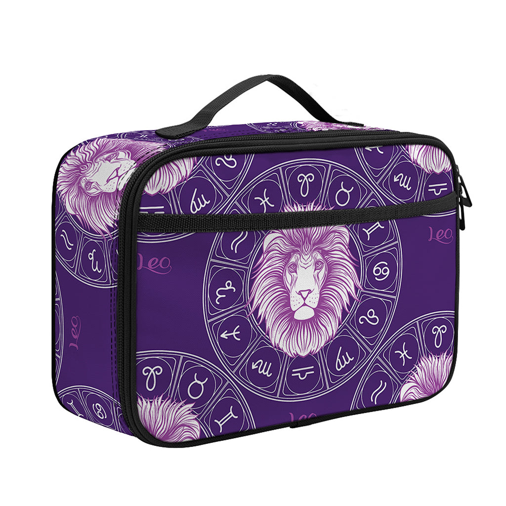 Purple Leo Zodiac Pattern Print Portable Lunch Bag