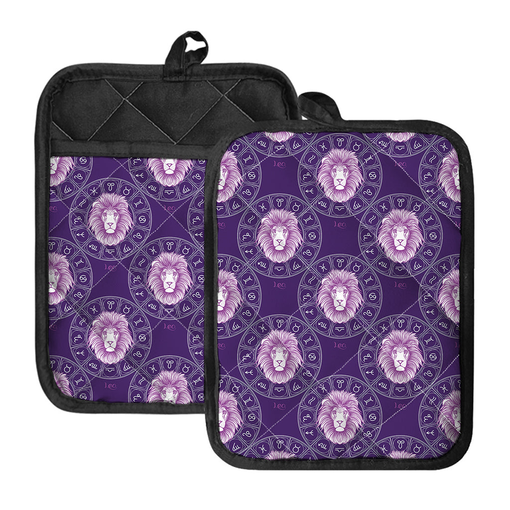 Purple Leo Zodiac Pattern Print Pot Holders With Pocket