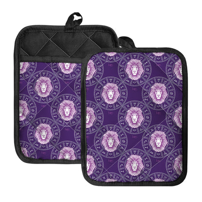 Purple Leo Zodiac Pattern Print Pot Holders With Pocket