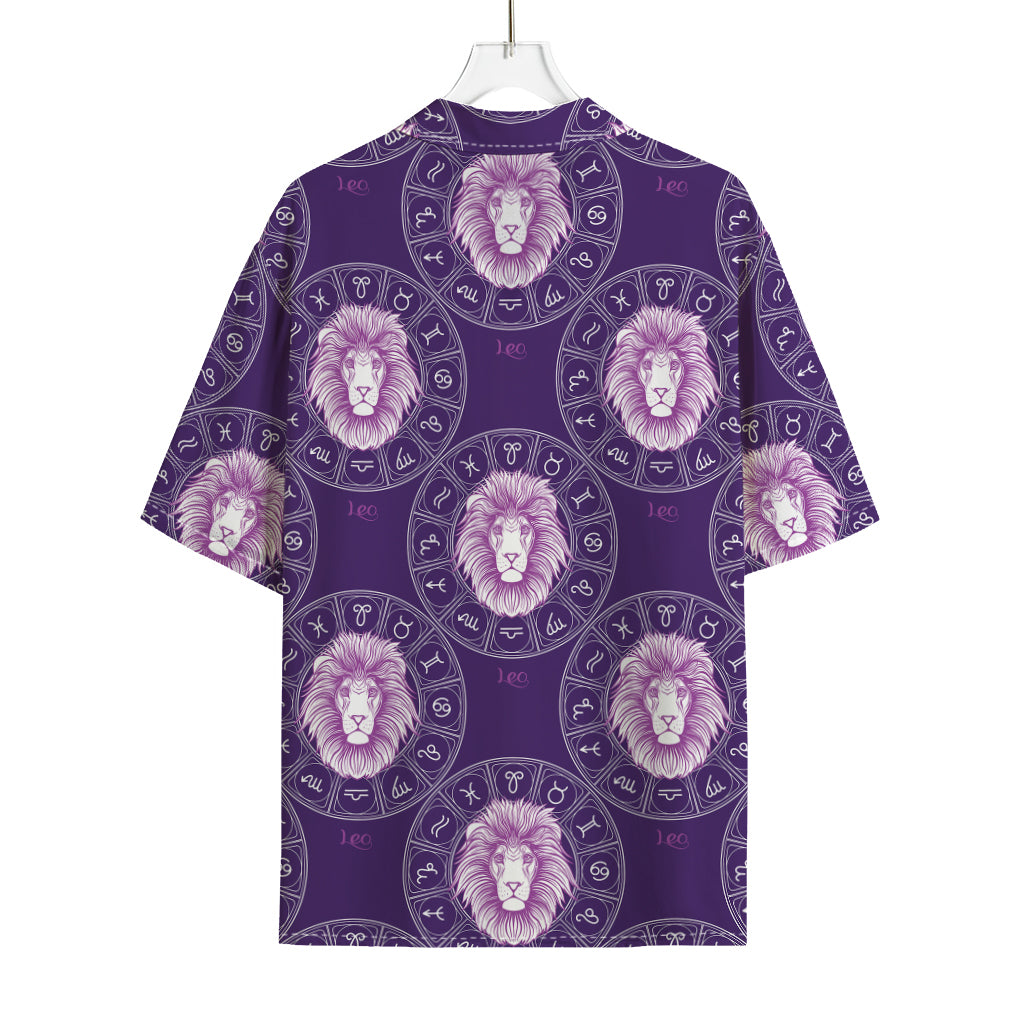 Purple Leo Zodiac Pattern Print Rayon Hawaiian Shirt