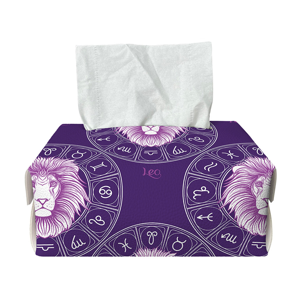 Purple Leo Zodiac Pattern Print Rectangle Tissue Box Cover