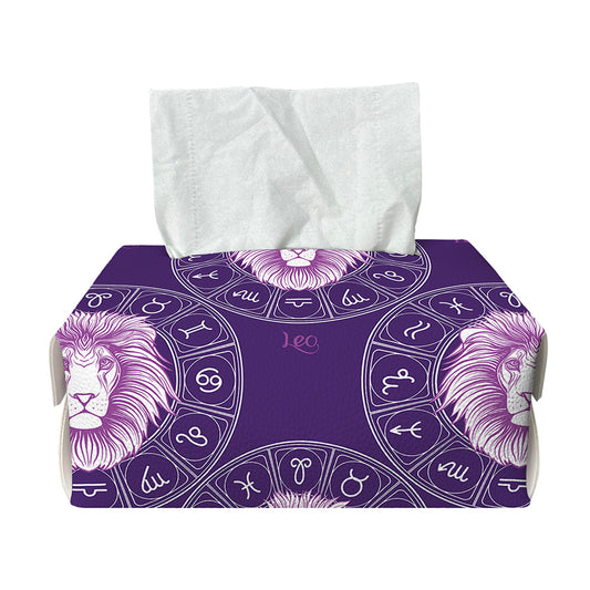 Purple Leo Zodiac Pattern Print Rectangle Tissue Box Cover