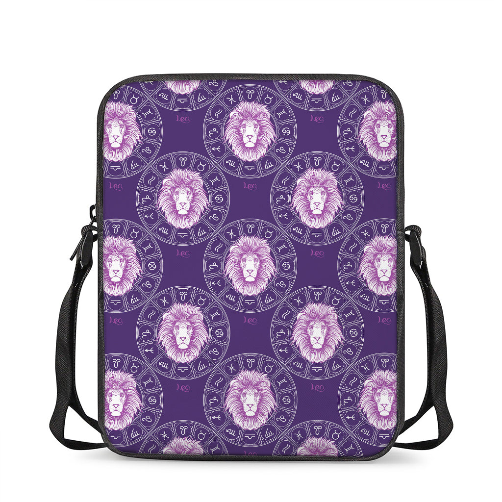 Purple Leo Zodiac Pattern Print Rectangular Crossbody Bag