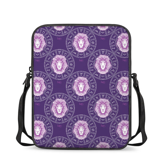 Purple Leo Zodiac Pattern Print Rectangular Crossbody Bag