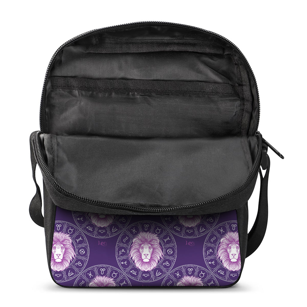 Purple Leo Zodiac Pattern Print Rectangular Crossbody Bag