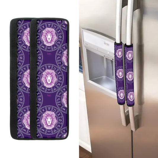 Purple Leo Zodiac Pattern Print Refrigerator Handle Covers