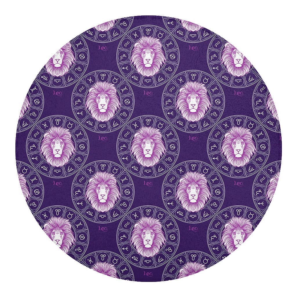 Purple Leo Zodiac Pattern Print Round Blanket