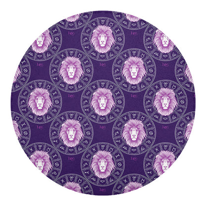 Purple Leo Zodiac Pattern Print Round Blanket