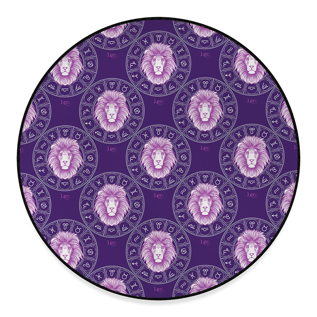 Purple Leo Zodiac Pattern Print Round Floor Mat